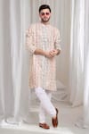 Aham-Vayam_Ivory Cotton Embroidery Thread Pushp-samaaroh Kurta With Churidaar _at_Aza_Fashions