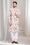 Shop_Aham-Vayam_White Cotton Embroidery Floral Pushp Kurta With Churidaar _Online_at_Aza_Fashions