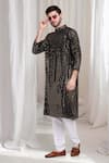 Shop_Aham-Vayam_Black Cotton Embroidery Stripe Swarnakalaa Kurta With Churidaar 