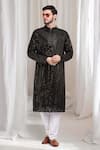 Buy_Aham-Vayam_Black Cotton Embroidery Sequins Harshit Kurta With Churidaar _at_Aza_Fashions