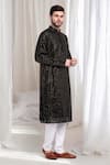 Shop_Aham-Vayam_Black Cotton Embroidery Sequins Harshit Kurta With Churidaar _Online_at_Aza_Fashions