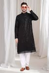 Buy_Aham-Vayam_Black Cotton Embroidery Thread Shubh Kurta With Churidaar _at_Aza_Fashions