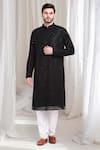 Buy_Aham-Vayam_Black Cotton Embroidery Thread Shubh Kurta With Churidaar _Online_at_Aza_Fashions