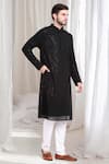 Shop_Aham-Vayam_Black Cotton Embroidery Thread Shubh Kurta With Churidaar _Online_at_Aza_Fashions