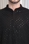 Aham-Vayam_Black Cotton Embroidery Thread Shubh Kurta With Churidaar _at_Aza_Fashions