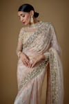 Shop_FATIZ_Gold Tulle Hand Embroidered Sequins High Neck Saree Set _Online_at_Aza_Fashions