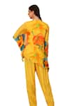 SAYISHA_Yellow Chinon Printed Floral Band Collar Embroidered Tunic And Pant Set _Online