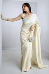 Komal Shah_Cream Silk Embroidered Sequin Scoop Plain Saree With Blouse _Online_at_Aza_Fashions