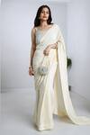 Buy_Komal Shah_Cream Silk Embroidered Sequin Scoop Plain Saree With Blouse _Online_at_Aza_Fashions