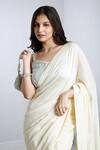 Komal Shah_Cream Silk Embroidered Sequin Scoop Plain Saree With Blouse _at_Aza_Fashions