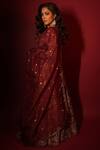 Shop_Payal Singhal_Red Dupion Silk Embroidered Resham Deep V Neck Bridal Lehenga Set _Online_at_Aza_Fashions