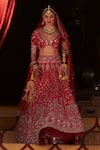 Buy_Mrunalini Rao_Red Raw Silk V Neck Zardozi Bridal Lehenga Set _at_Aza_Fashions