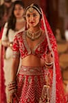 Mrunalini Rao_Red Raw Silk V Neck Zardozi Bridal Lehenga Set _Online