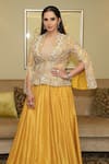 Buy_Mrunalini Rao_Yellow Jacket Raw Silk Hand Embroidered Sequin Shaw Collar Kamala And Skirt Set 