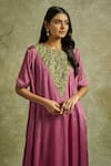 Buy_Wazir C_Pink Chinon Embroidery Kashmiri Aari Closed Round Gul One Piece Dress 