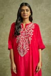 Wazir C_Pink Crepe Embroidered Kashmiri Tilla Notched Gul Kaftan With Pant _Online_at_Aza_Fashions