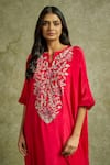 Shop_Wazir C_Pink Crepe Embroidered Kashmiri Tilla Notched Gul Kaftan With Pant 