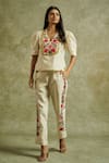 Buy_Wazir C_Off White Cotton Embroidered Multicolored Kashmiri Aari Gul Top With Pant _at_Aza_Fashions