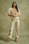 Buy_Wazir C_Off White Cotton Embroidered Multicolored Kashmiri Aari Gul Top With Pant 