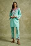 Buy_Wazir C_Sky Blue Muslin Embroidery Kashmiri Aari Round Gul Kurta With Pant _at_Aza_Fashions