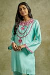 Buy_Wazir C_Sky Blue Muslin Embroidery Kashmiri Aari Round Gul Kurta With Pant _Online_at_Aza_Fashions