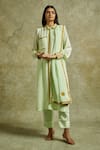 Buy_Wazir C_Green Crepe Embroidery Kashmiri Aari Collared Gul Shirt Kurta Pant Set _at_Aza_Fashions