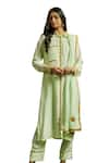 Wazir C_Green Crepe Embroidery Kashmiri Aari Collared Gul Shirt Kurta Pant Set _at_Aza_Fashions