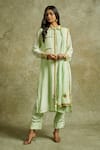 Buy_Wazir C_Green Crepe Embroidery Kashmiri Aari Collared Gul Shirt Kurta Pant Set 