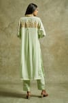 Shop_Wazir C_Green Crepe Embroidery Kashmiri Aari Collared Gul Shirt Kurta Pant Set _at_Aza_Fashions