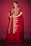 Buy_Mrunalini Rao_Red Dupion Silk Embroidery Zardozi Cape Open And Skirt Set _at_Aza_Fashions