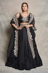 Buy_Mrunalini Rao_Black Dupion Silk Embroidery Zardozi Cape Open And Skirt Set 