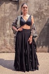 Buy_Mrunalini Rao_Black Cape Organza Hand Embroidered Resham And Zardozi Work Urvi Skirt Set _at_Aza_Fashions