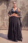 Mrunalini Rao_Black Cape Organza Hand Embroidered Resham And Zardozi Work Urvi Skirt Set _at_Aza_Fashions