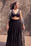 Mrunalini Rao_Black Cape Organza Hand Embroidered Resham And Zardozi Work Urvi Skirt Set _Online