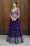 Buy_Mrunalini Rao_Purple Raw Silk Embroidered Zardozi Plunge V Neck Meenakari Lehenga With Jacket _at_Aza_Fashions