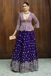 Buy_Mrunalini Rao_Purple Raw Silk Embroidered Zardozi Plunge V Neck Meenakari Lehenga With Jacket _Online