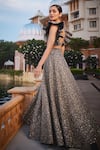 Shop_Mrunalini Rao_Black Raw Silk Embroidered Zardozi Sweetheart Neck Taara Bloom Work Lehenga Set 