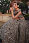 Mrunalini Rao_Black Raw Silk Embroidered Zardozi Sweetheart Neck Taara Bloom Work Lehenga Set _Online