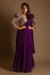 Mrunalini Rao_Purple Saree Chiffon Embroidered Resham V Ruffle With Multi Colored Blouse _at_Aza_Fashions