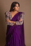 Shop_Mrunalini Rao_Purple Saree Chiffon Embroidered Resham V Ruffle With Multi Colored Blouse 