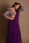 Mrunalini Rao_Purple Saree Chiffon Embroidered Resham V Ruffle With Multi Colored Blouse _Online