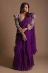 Buy_Mrunalini Rao_Purple Saree Chiffon Embroidered Resham V Ruffle With Multi Colored Blouse _Online