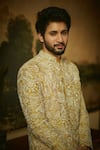 Buy_Mrunalini Rao_Yellow Sherwani Raw Silk Embroidered Resham And Pearl Work Nevan Set _Online_at_Aza_Fashions