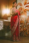 Mrunalini Rao_Red Saree Pure Silk Embroidered Paisley Jaal V- Neck Agni With Blouse _Online