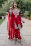 Buy_Mrunalini Rao_Red Anarkali And Salwar Pure Silk Hand Embroidered Zardozi Work Kalpa Set _at_Aza_Fashions