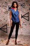 Buy_Echke_Blue 100% Denim Cowl Neckline Top _at_Aza_Fashions