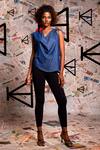 Echke_Blue 100% Denim Cowl Neckline Top _Online_at_Aza_Fashions