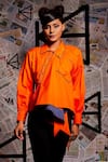 Echke_Orange 100% Cotton Collared Solid High Low Shirt _Online_at_Aza_Fashions