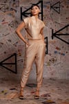 Buy_Echke_Gold 100% Metallic Pointed Collar Crop Jacket And Pant Set _at_Aza_Fashions