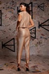 Shop_Echke_Gold 100% Metallic Pointed Collar Crop Jacket And Pant Set _at_Aza_Fashions